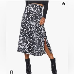 Women's Casual Print Side Split High Waist Zipper Midi Skirt